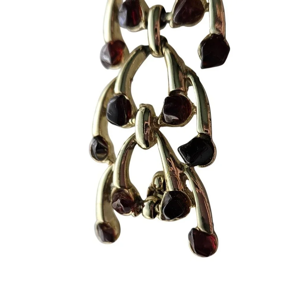 Vintage Garnet Chip and Gold Tone Link Bracelet - Missing 2 garnet chips